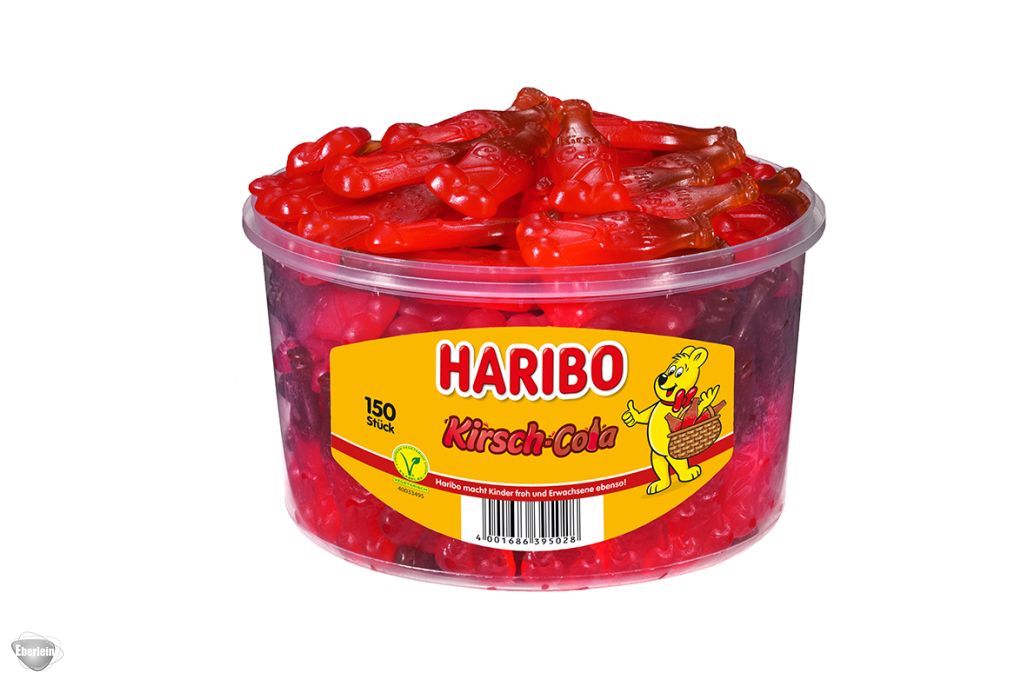 Haribo Kirsch Cola 150Stk (1350g) Dose - Eberlein-Shop - Anlieferung in ...